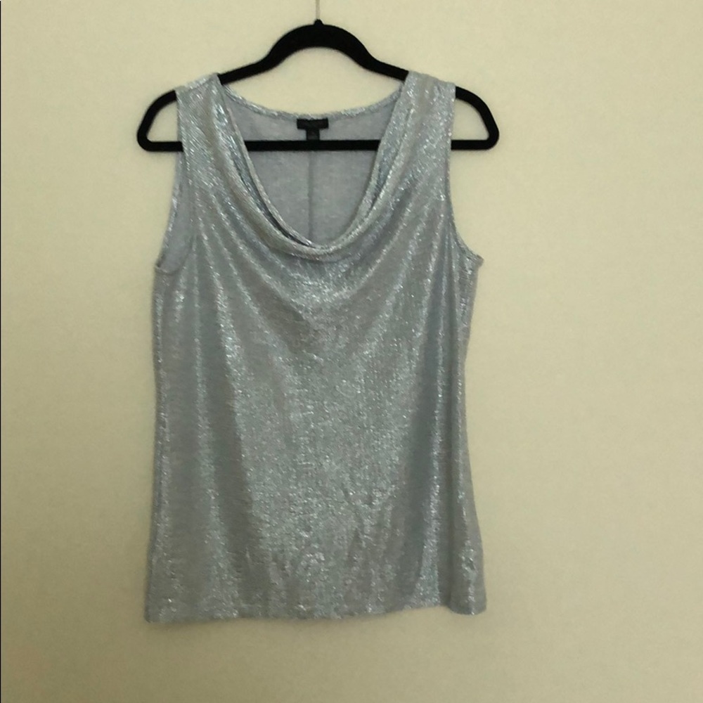 Silver threaded cowl neck tank
